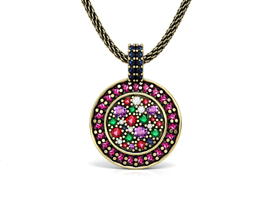 4 14K gold chain colored sequence inlaid with crystal stones
