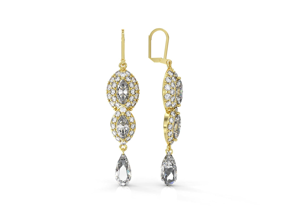 Dangle earrings studded with marquise-shaped zircons