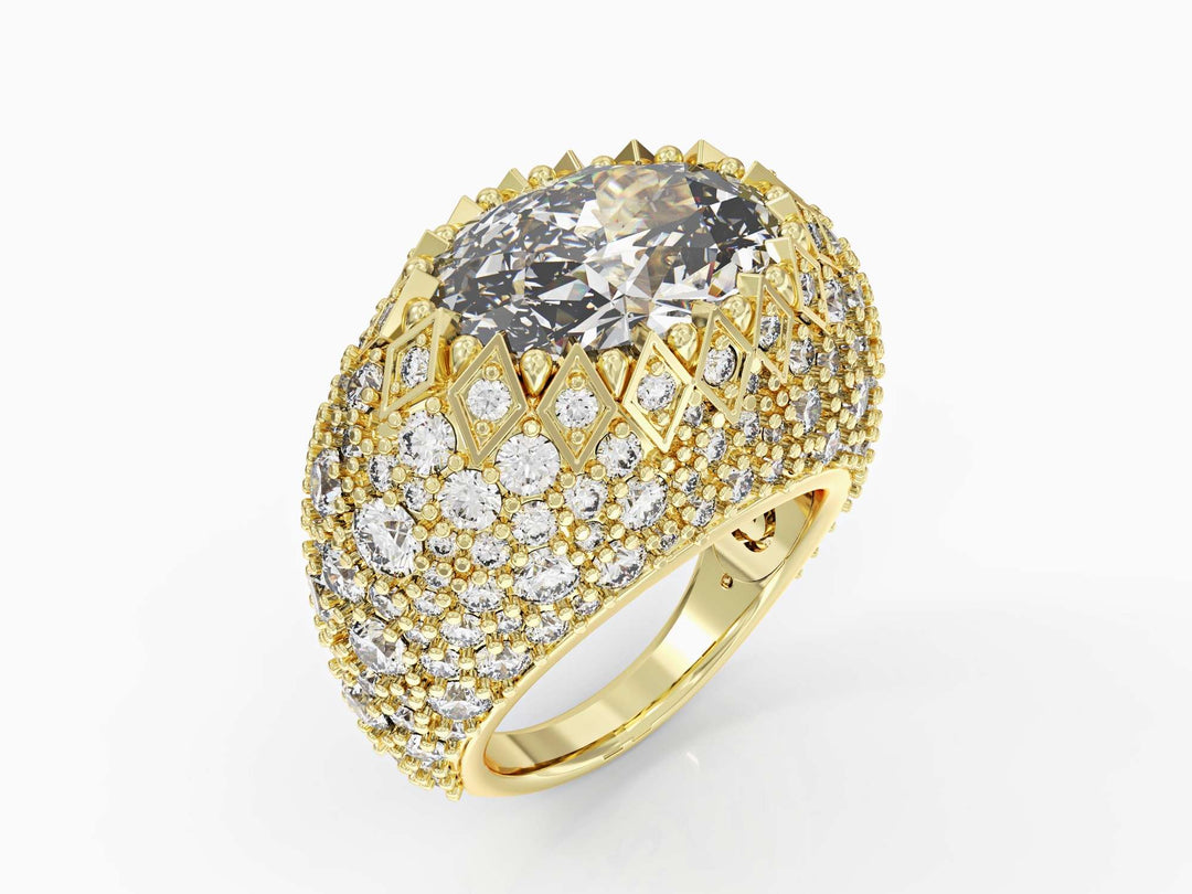 A continuous gold ring with a central stone 
