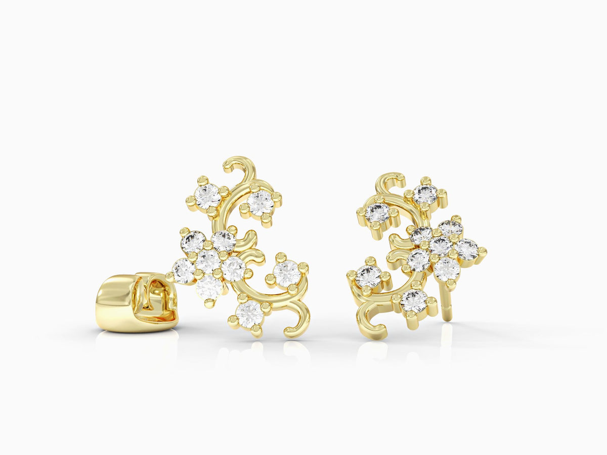 Earrings series of flowers studded with zircons
