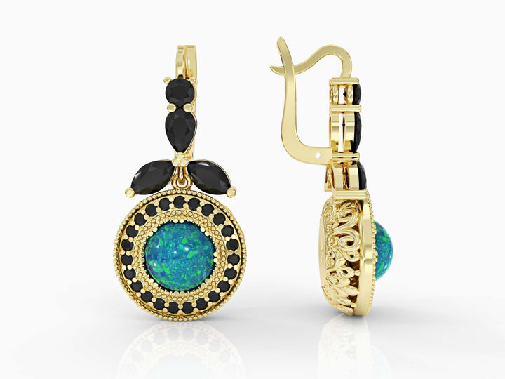 Precious Past Inlaid Zirconia Gemstones&Opal Drop Earrings        