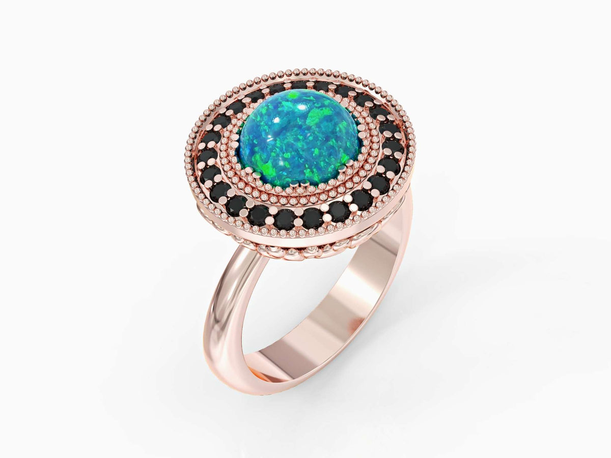 Nostalgia ring studded with zircons and opal