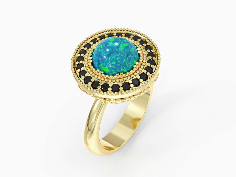 Nostalgia ring studded with zircons and opal