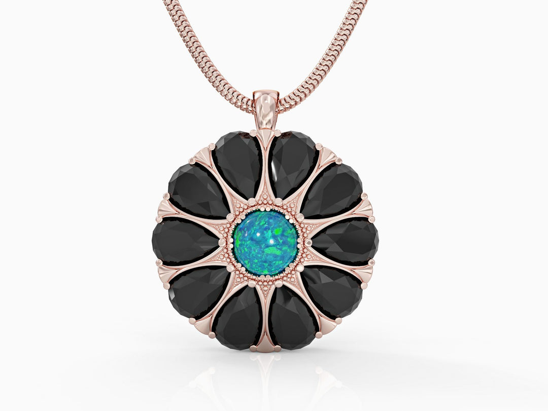 Flower drop necklace studded with zircons and opal
