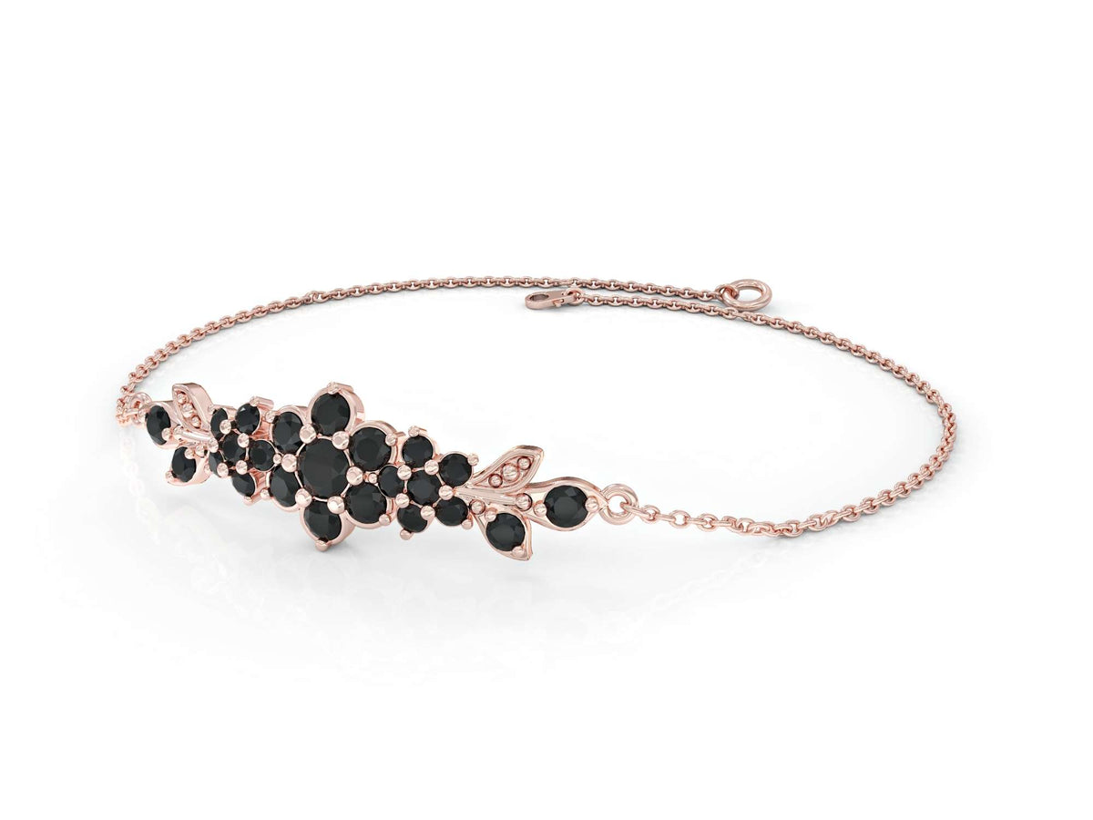 Medium flowering branch bracelet studded with zircons