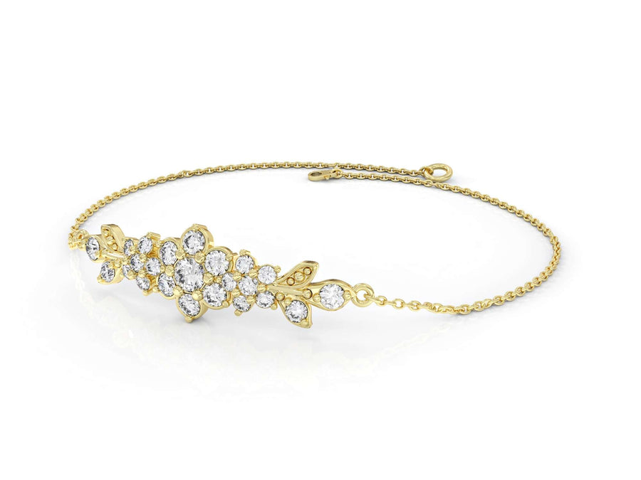 Medium flowering branch bracelet studded with zircons
