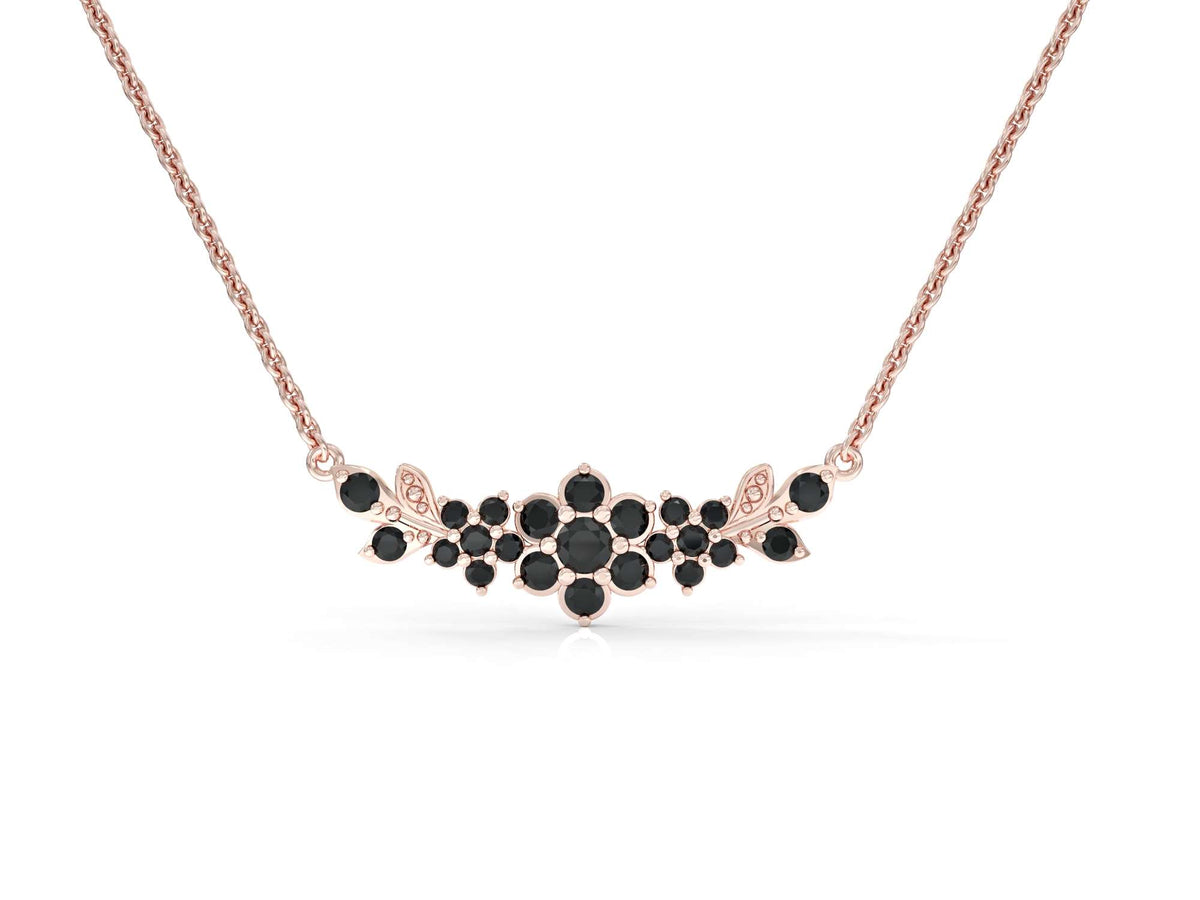 Medium flowering branch necklace studded with zircons