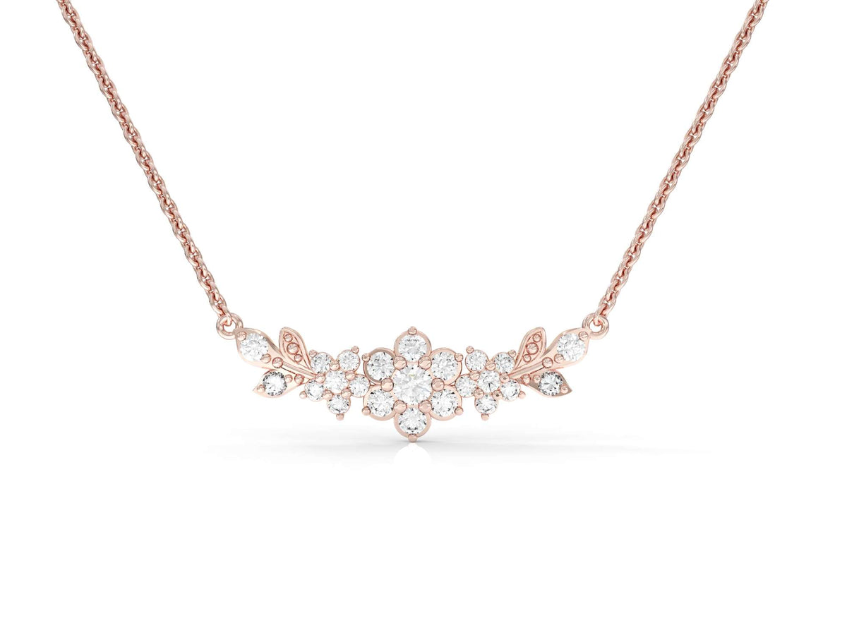 Medium flowering branch necklace studded with zircons