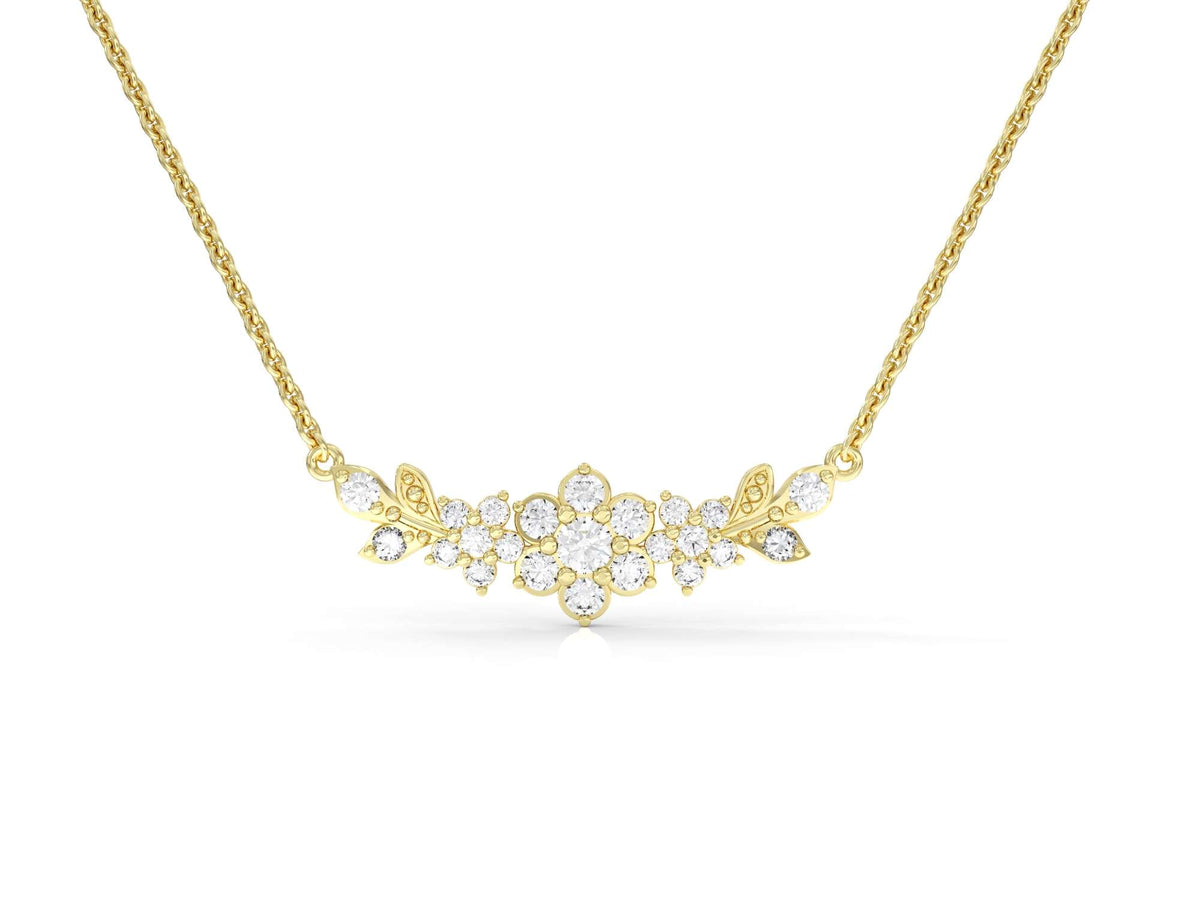 Medium flowering branch necklace studded with zircons