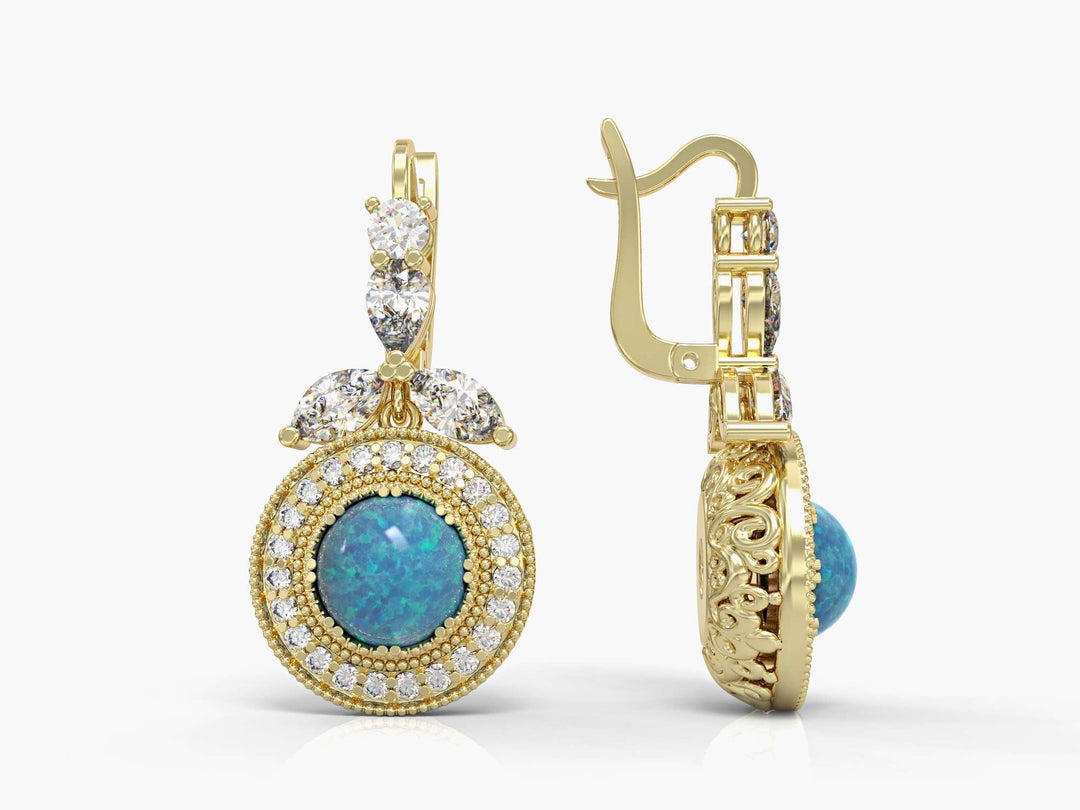 Precious Past Inlaid Zirconia Gemstones&Opal Drop Earrings        