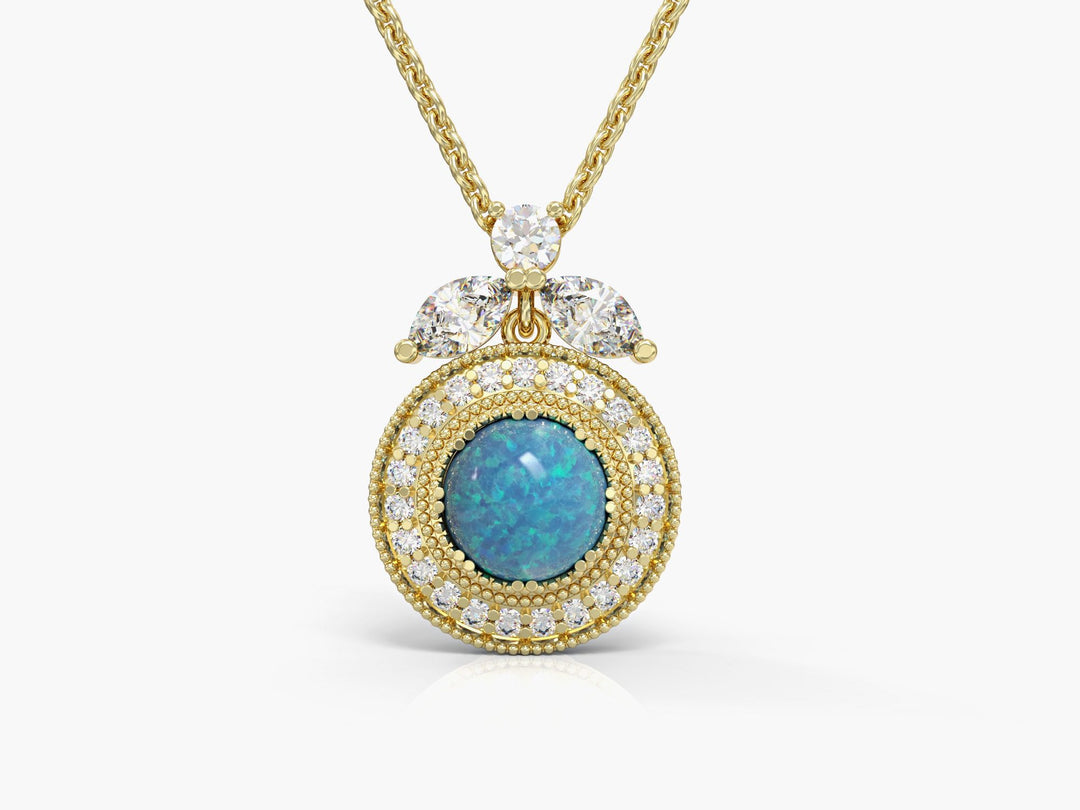 Precious Past Inlaid Zirconia Gemstones&Opal Necklace       