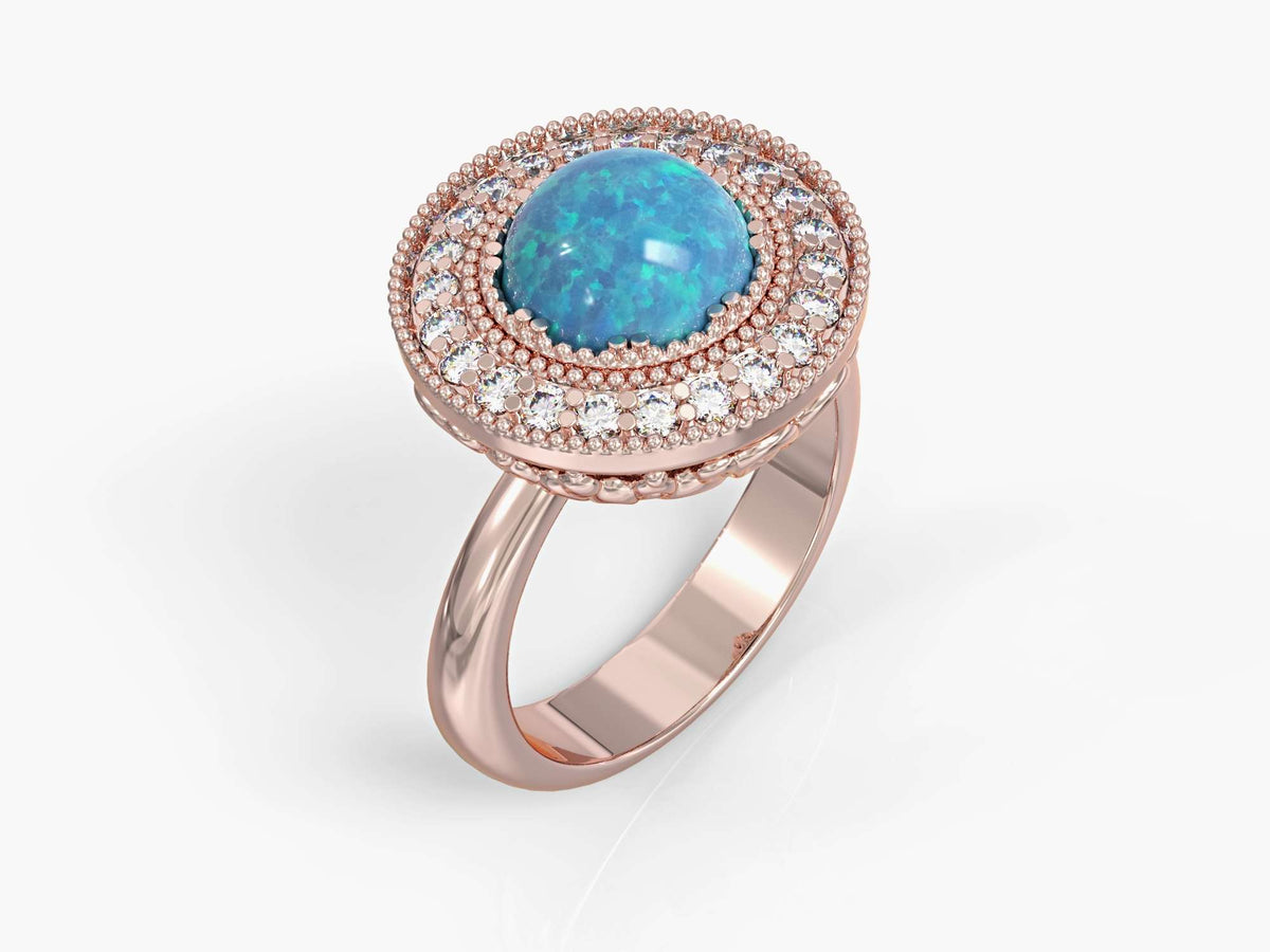 Nostalgia ring studded with zircons and opal