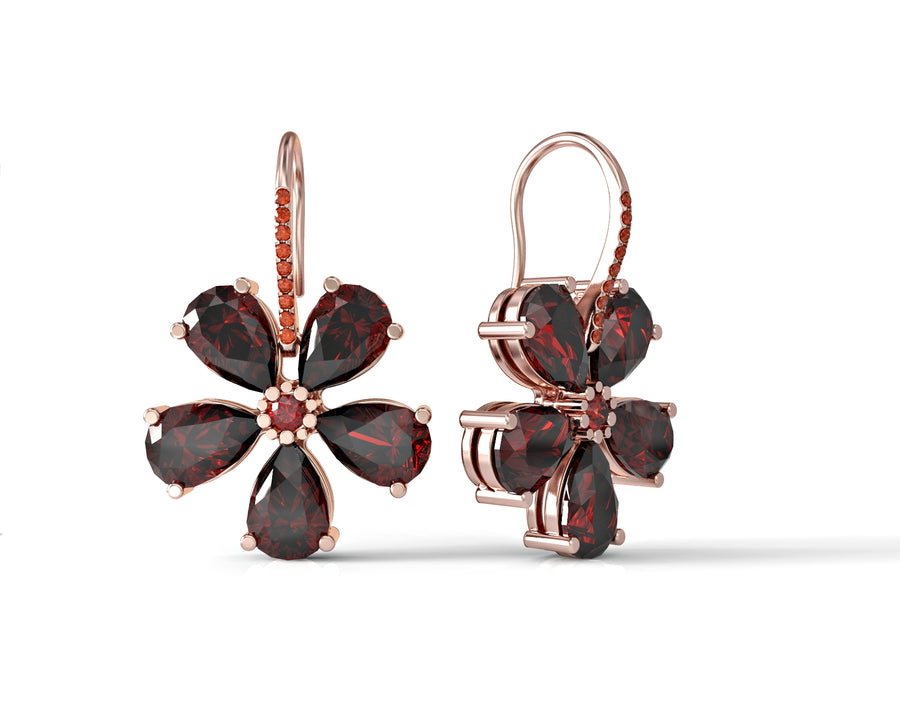 Gold earrings hanging flower of wishes embedded with crystal stones 2