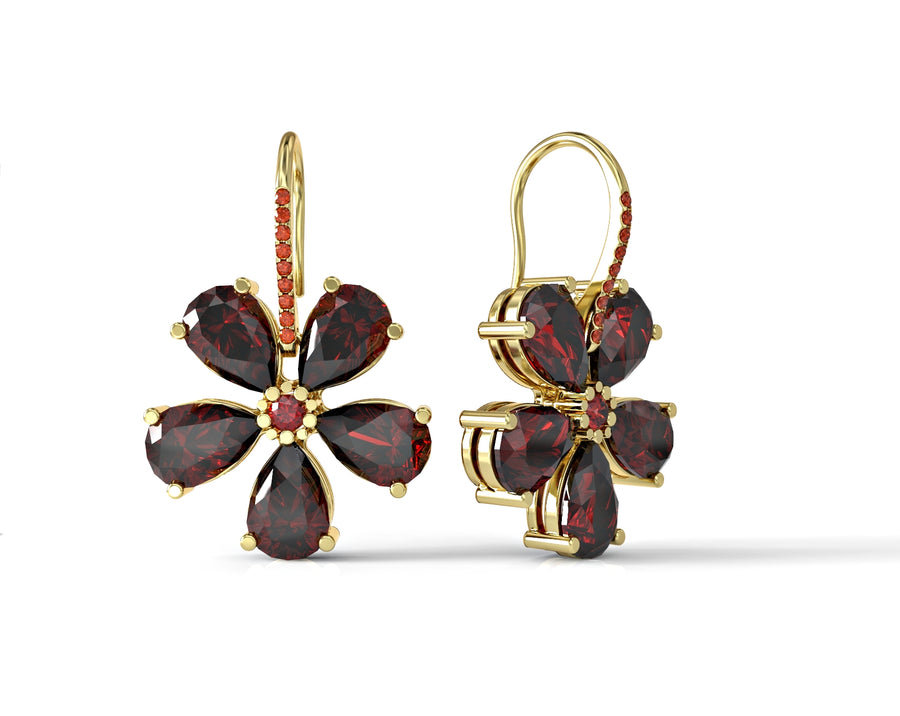 Gold earrings hanging flower of wishes embedded with crystal stones 3