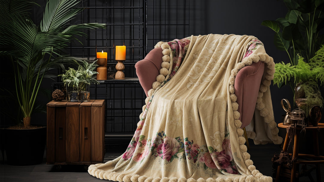 Lisa Soft Pamper Blanket with Pom Poms