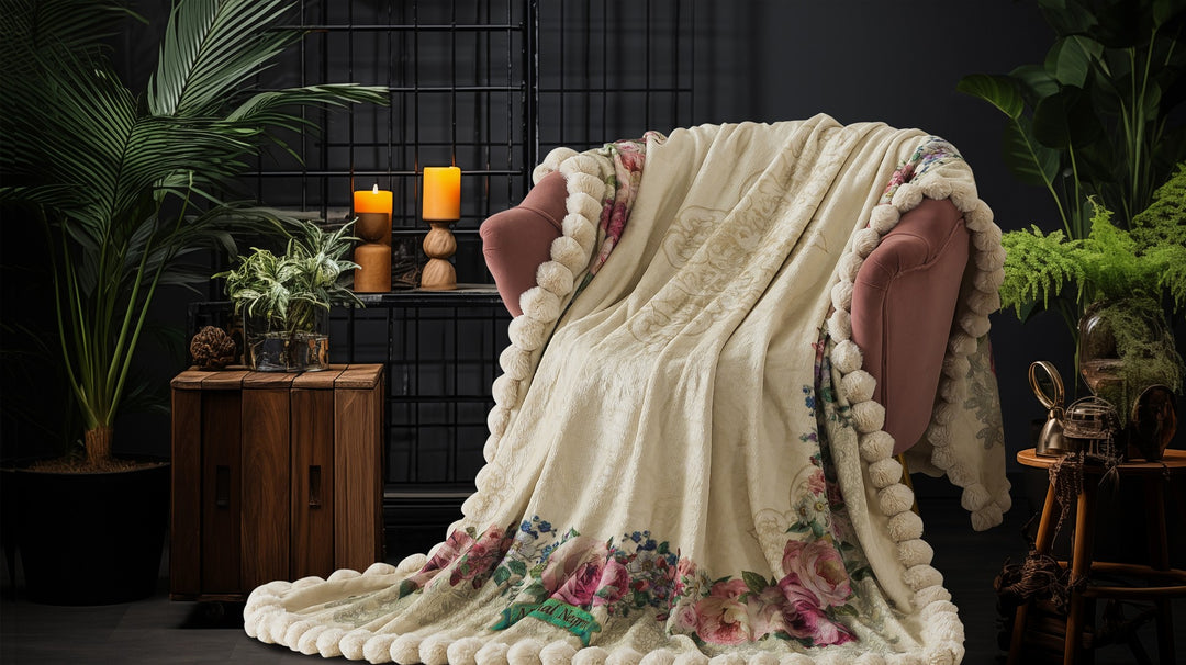 Lisa Soft Pamper Blanket with Pom Poms