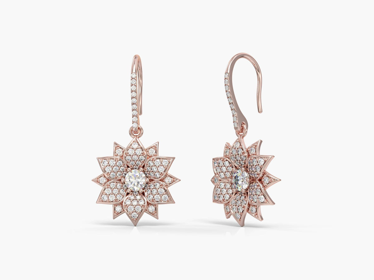 Amaryllis dangling earrings studded with zircons