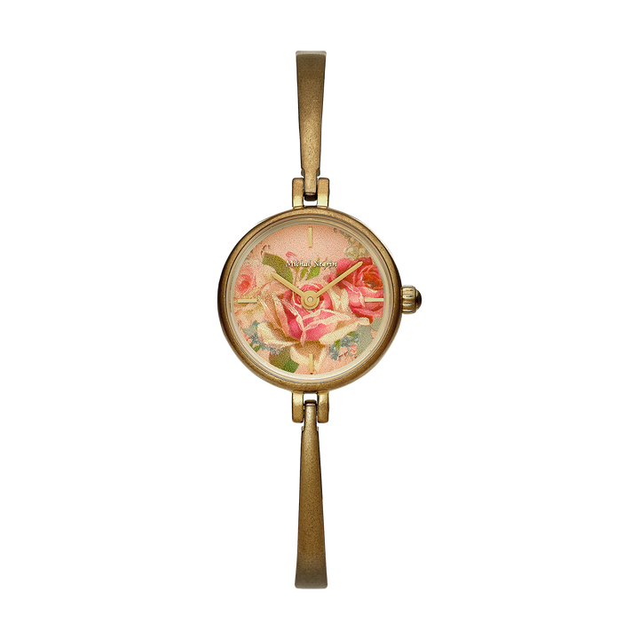 A gold-plated Bengali wristwatch for women, decorated with flowers. 