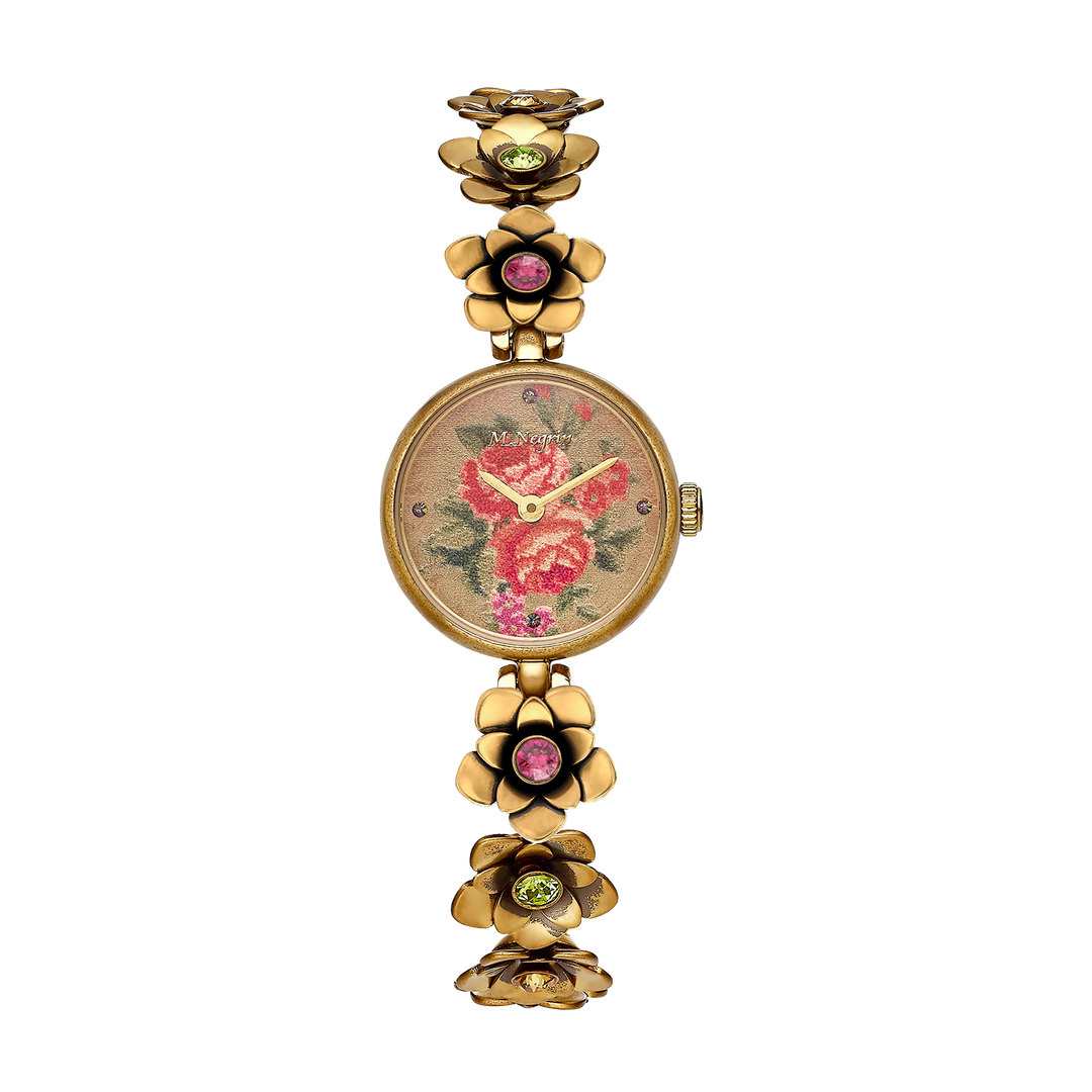 Women's Watch with Vintage Gold Plated Floral Bracelet