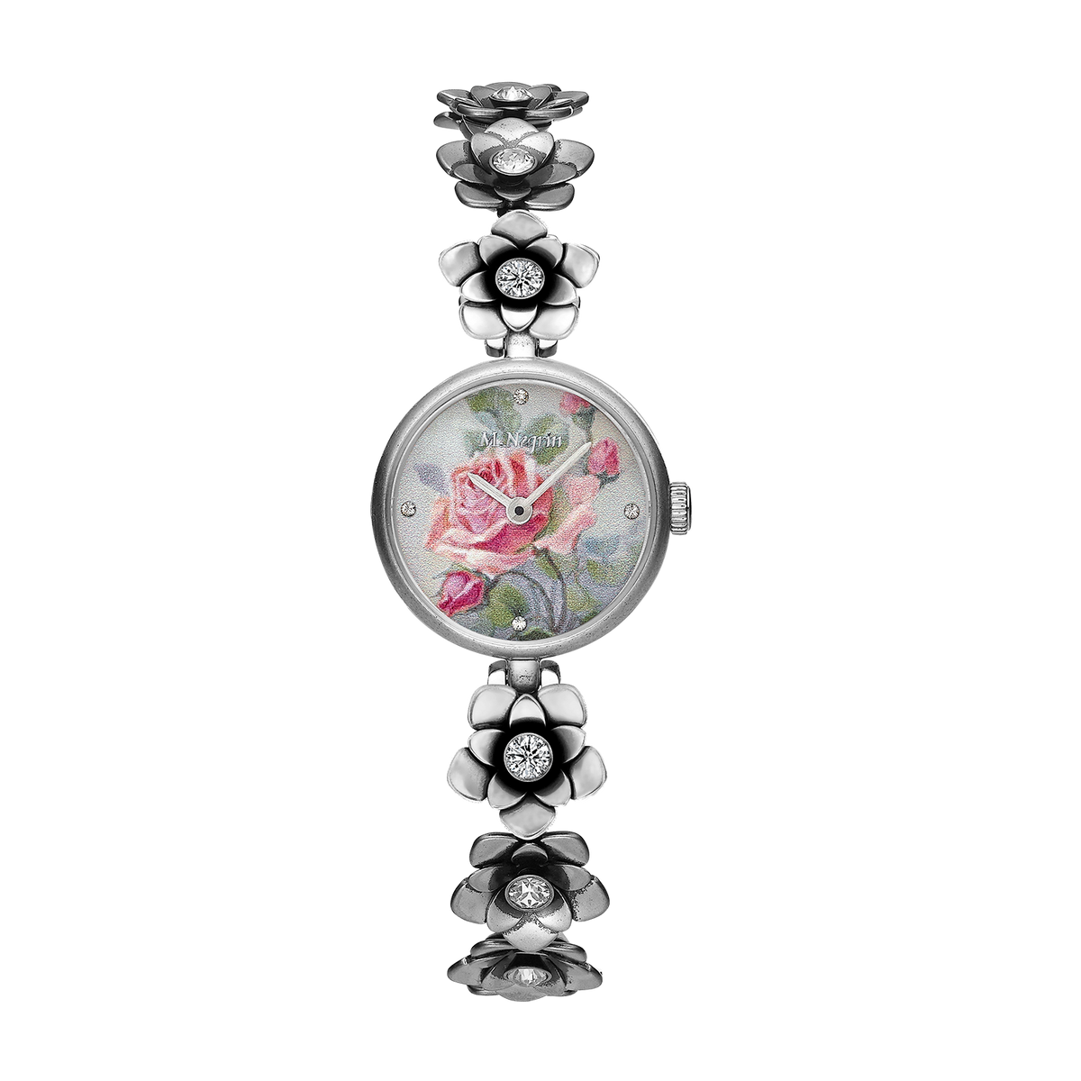 Women's Watch with Rhodium Plated Floral Bracelet