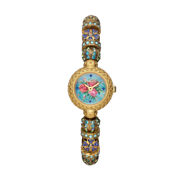 Women's wristwatch with 8 charm bracelet inlaid with gold plating 