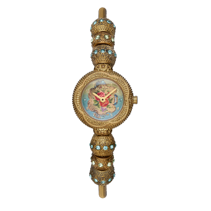Women's wristwatch with 6 charm bracelet inlaid with gold plating 