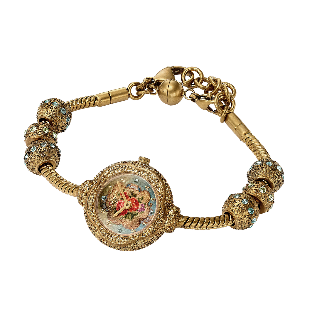 Women's wristwatch with 6 charm bracelet inlaid with gold plating 