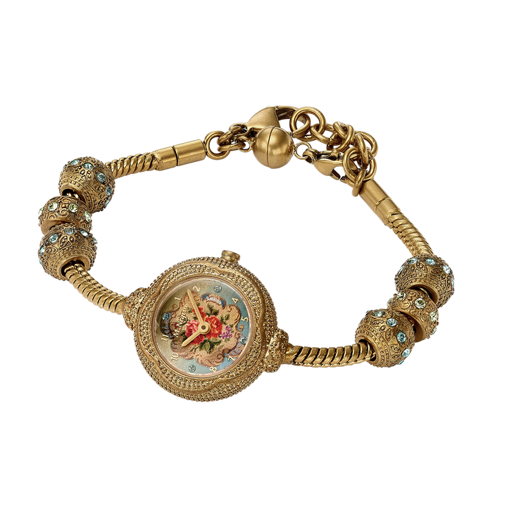 Women's wristwatch with 6 charm bracelet inlaid with gold plating 