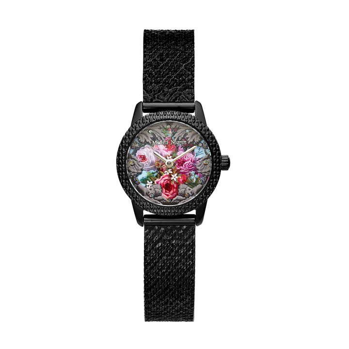 Blackened wristwatch for women with a dial set with zirconia stones 