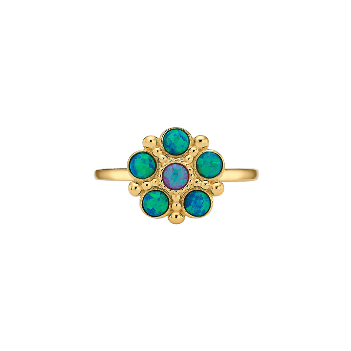 Bloom - A flower ring set with blue-purple lab opal stones