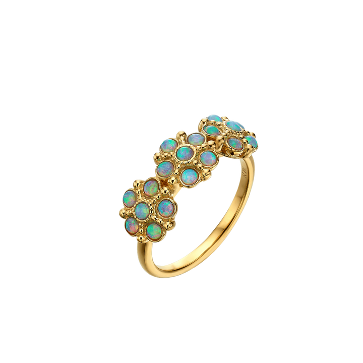 3-Flower Ring with Turquoise Lab Opal Stones - Bloom