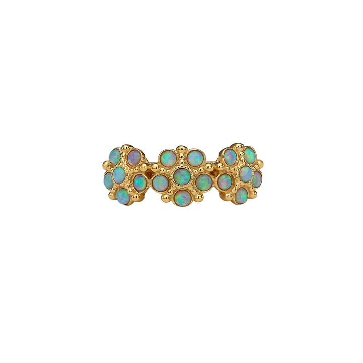 3-Flower Ring with Turquoise Lab Opal Stones - Bloom