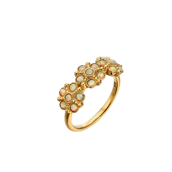3-Flower Ring with Ivory Lab Opal Gemstones – Bloom