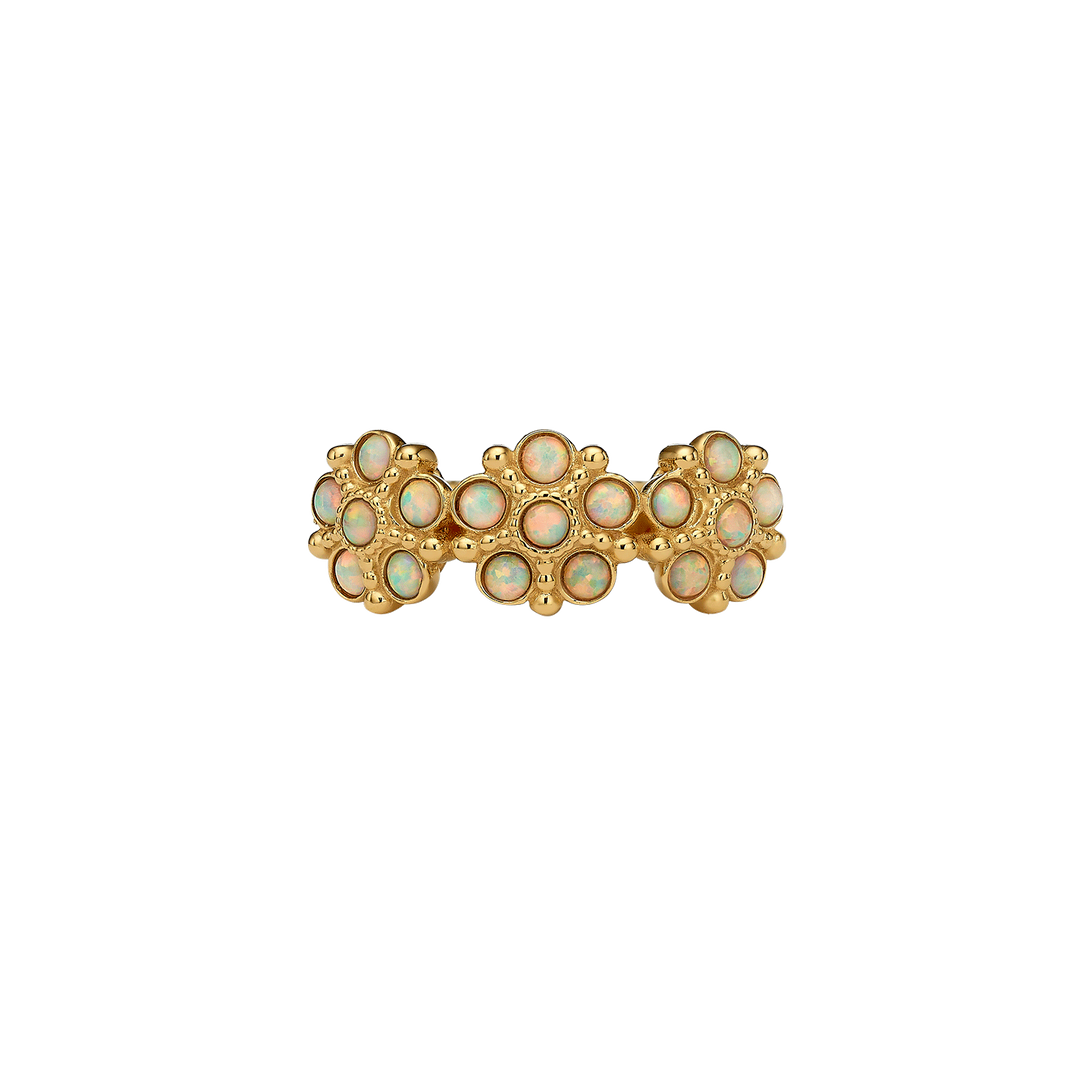 3-Flower Ring with Ivory Lab Opal Gemstones – Bloom