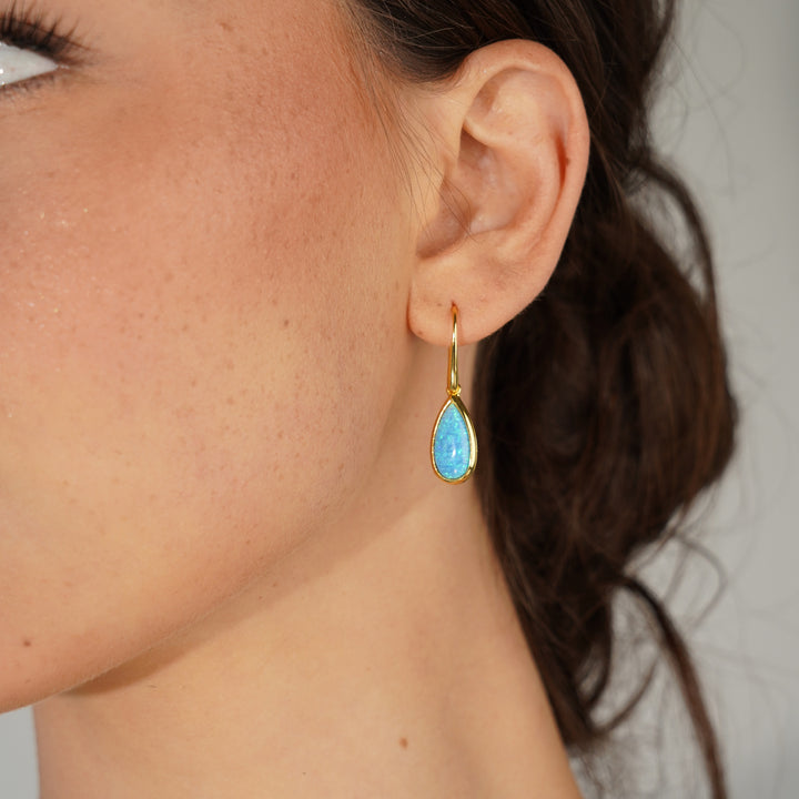 18K\24K gold plated earring with a synthetic opal stone Mare azure 
