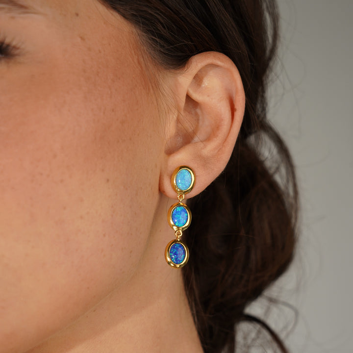 18K/24K Gold Plated Hanging Earring with Synthetic Opal - Mare - 11