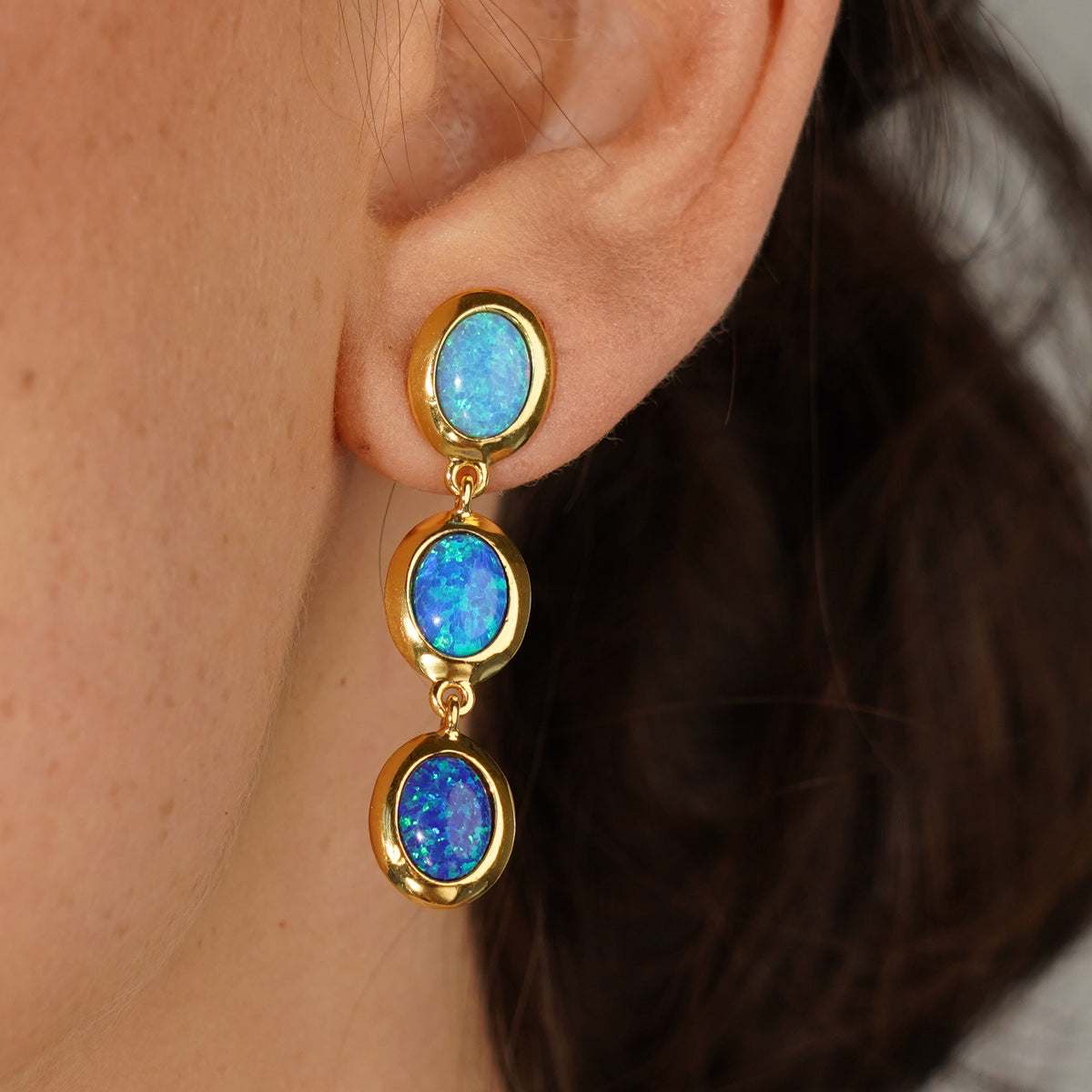 18K/24K Gold Plated Hanging Earring with Synthetic Opal - Mare - 4