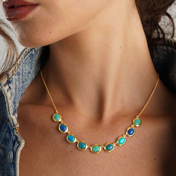 18K/24K Gold Plated Necklace with Mixed Synthetic Opal - Mare - 8