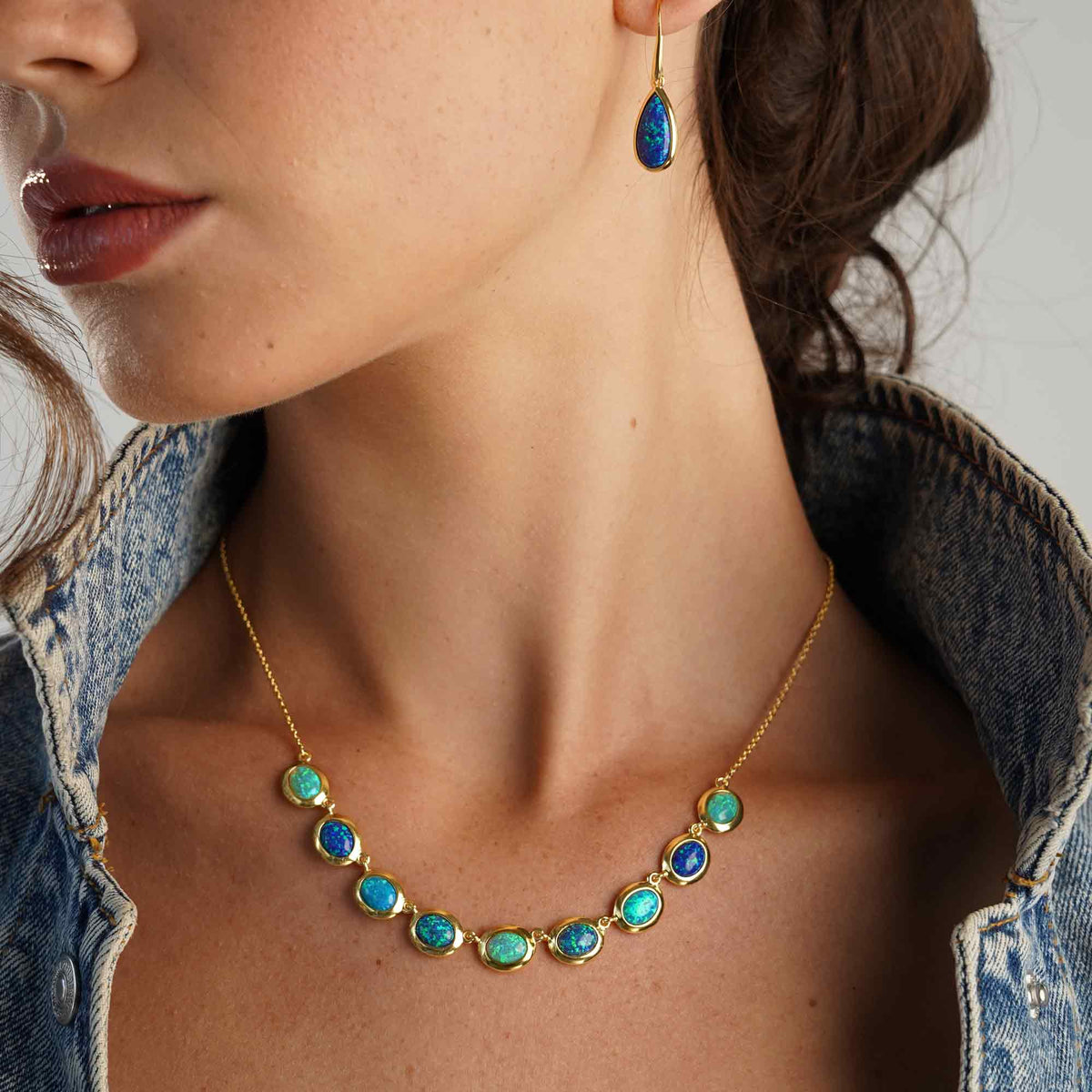 18K/24K Gold Plated Necklace with Mixed Synthetic Opal - Mare - 4