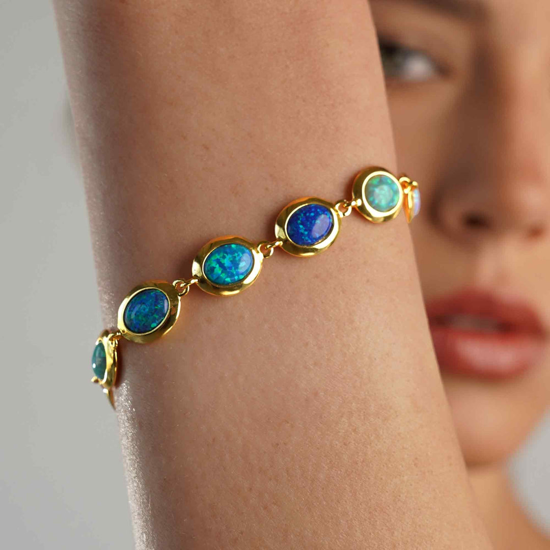 18K/24K Gold Plated Bracelet with Varied Synthetic Opal - Mare - 8