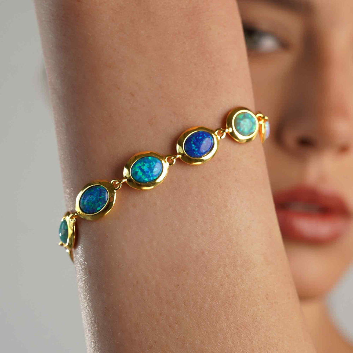 18K/24K Gold Plated Bracelet with Varied Synthetic Opal - Mare - 8
