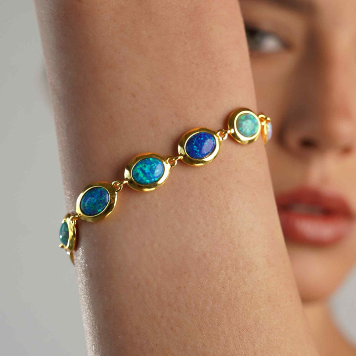 18K/24K Gold Plated Bracelet with Varied Synthetic Opal - Mare - 8