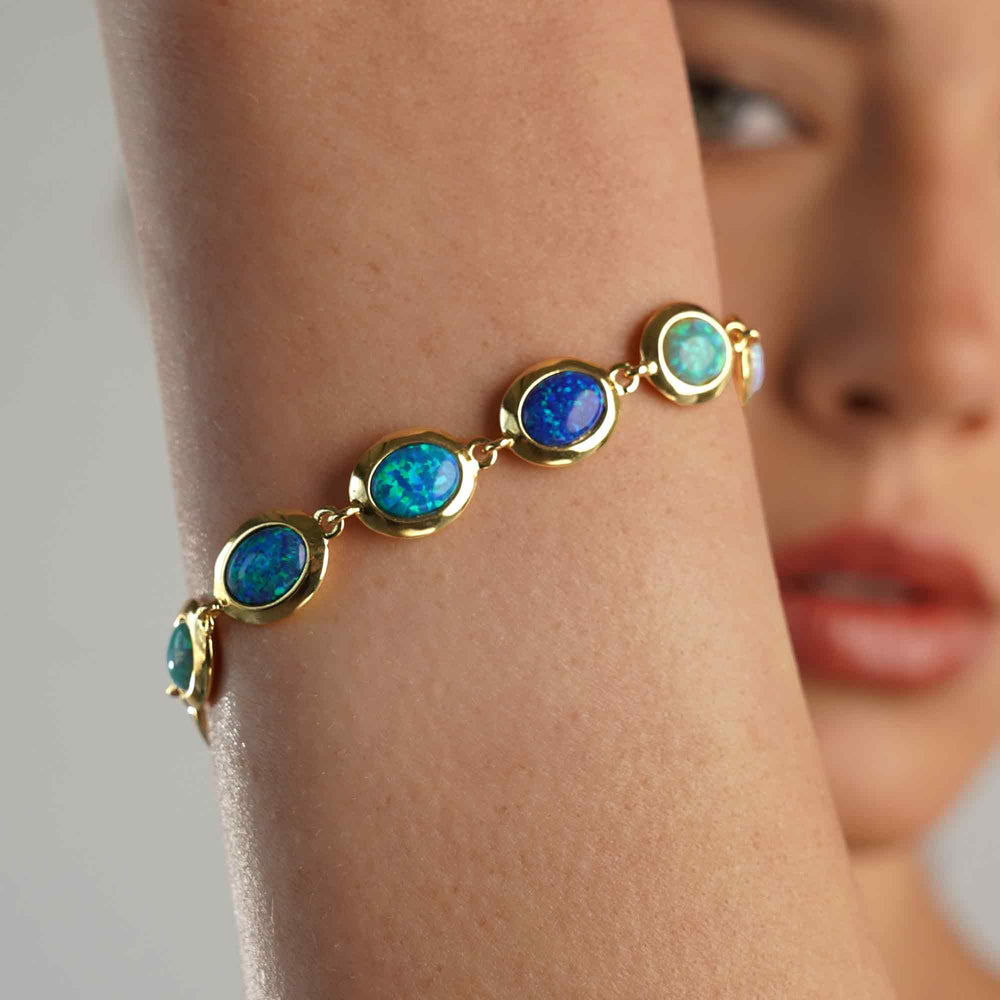 18K/24K Gold Plated Bracelet with Varied Synthetic Opal - Mare - 2