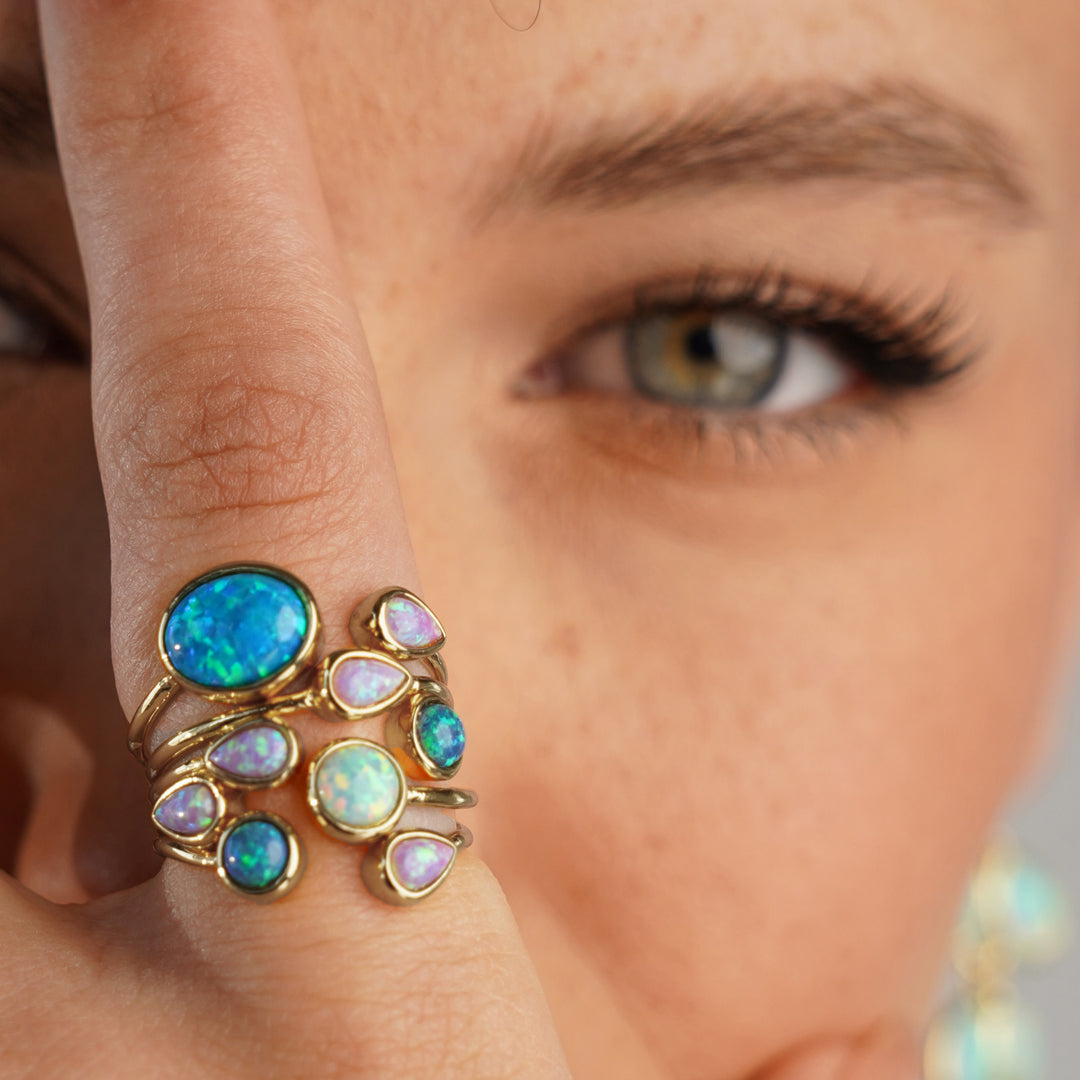18K Gold Plated Ring with Mixed Synthetic Opal - Mare - 2