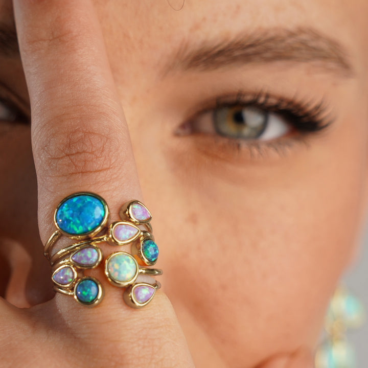 18K Gold Plated Ring with Mixed Synthetic Opal - Mare - 2