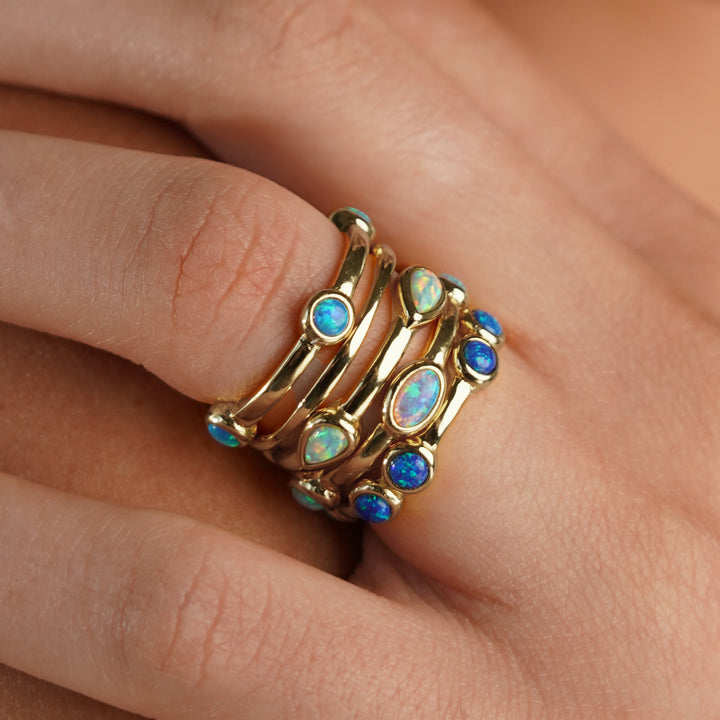 Set of 5 18K/24K Gold Plated Rings with Synthetic Opal - Mare