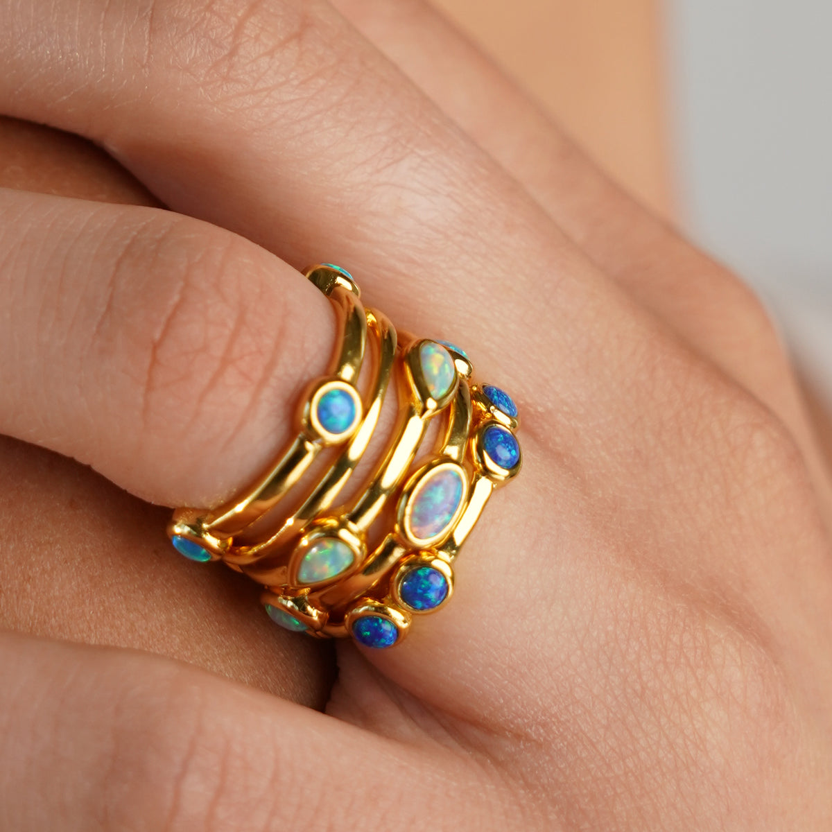Set of 5 18K/24K Gold Plated Rings with Synthetic Opal - Mare - 20