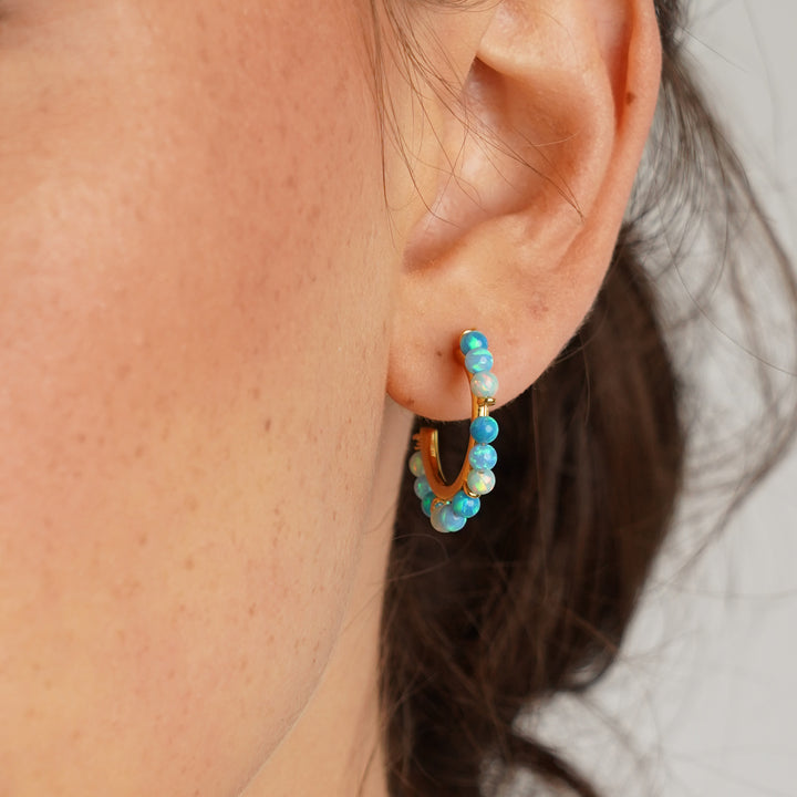 18K/24K Gold Plated Earring with Turquoise Synthetic Opal Drops - Mare - 2