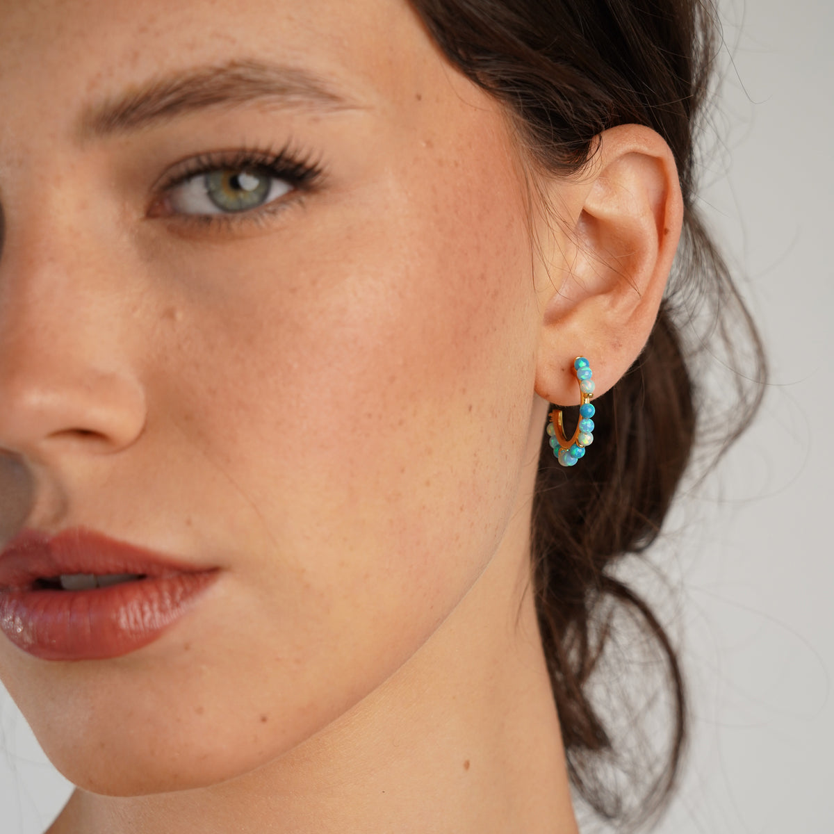 18K/24K Gold Plated Earring with Sky Blue Synthetic Opal Drops - Mare - 4