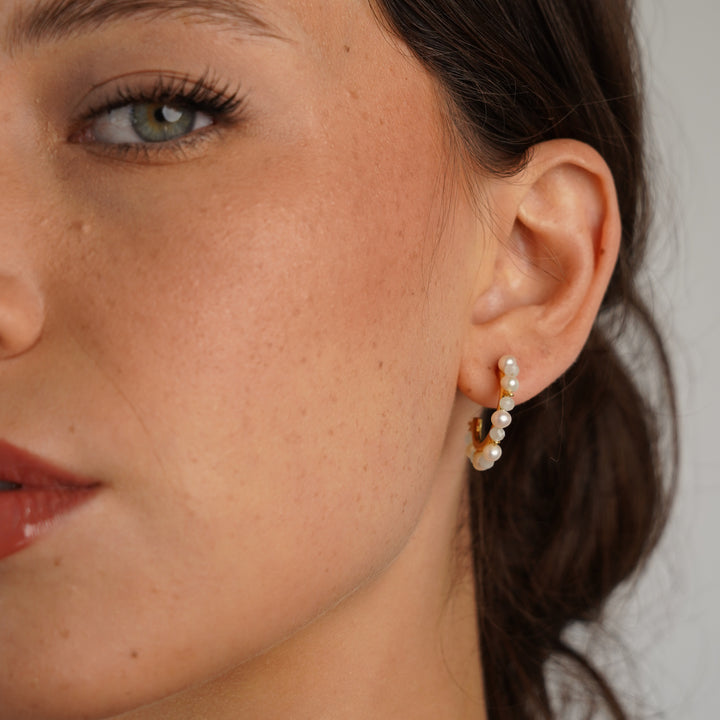 18K/24K Gold Plated Hoop Earring with Pearls - Mare - 8